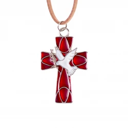 Krzyżyk metalowy  z Duchem Świętym 5,5 cm + rzemyk